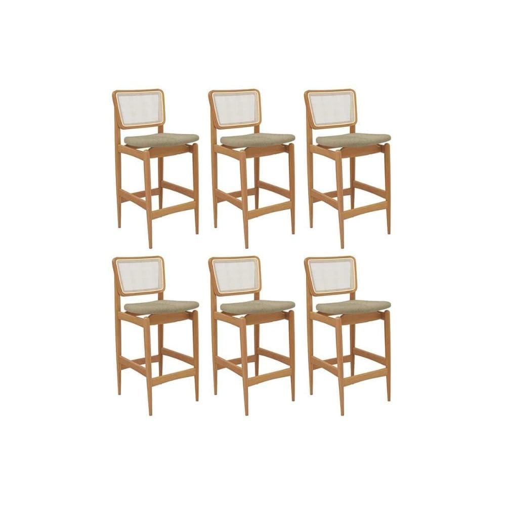 Kit 6 Banquetas Sala Jantar Liz 1BMM009CA Premium Madeira Maciça 6 Un Carvalho/Boucle Bege/Tela Bege - Kappesberg