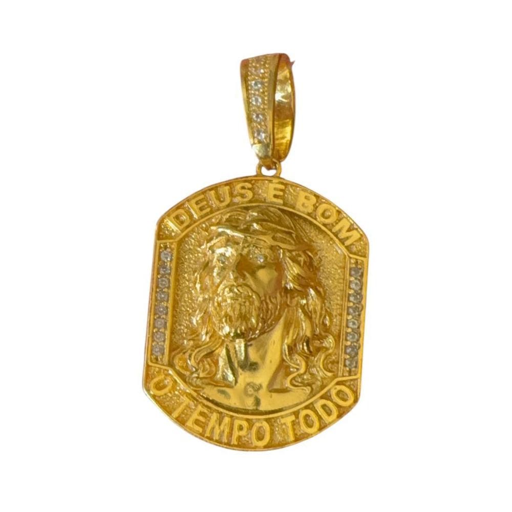 Pingente Jesus Deus É Bom - Banhado A Ouro 18K