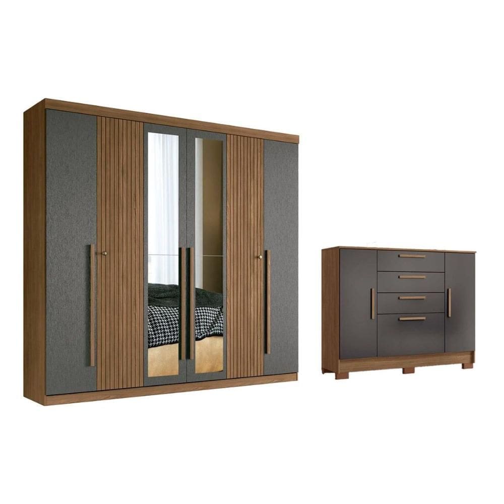 Quarto Completo Modu 2 Peças (1GuardaRoupa+1Cômoda) QC360 Jatobá/Grafite - Santos Andirá