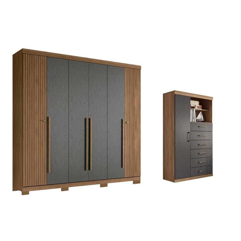 Quarto Completo Modu 2 Peças (1GuardaRoupa+1Cômoda) QC370 Jatobá/Grafite - Santos Andirá