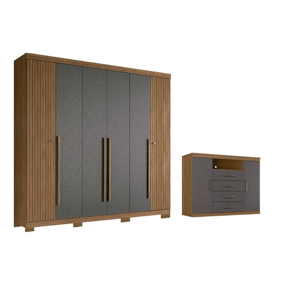 Quarto Completo Modu +1Cômoda QC367 Jatobá/Grafite - Santos Andirá