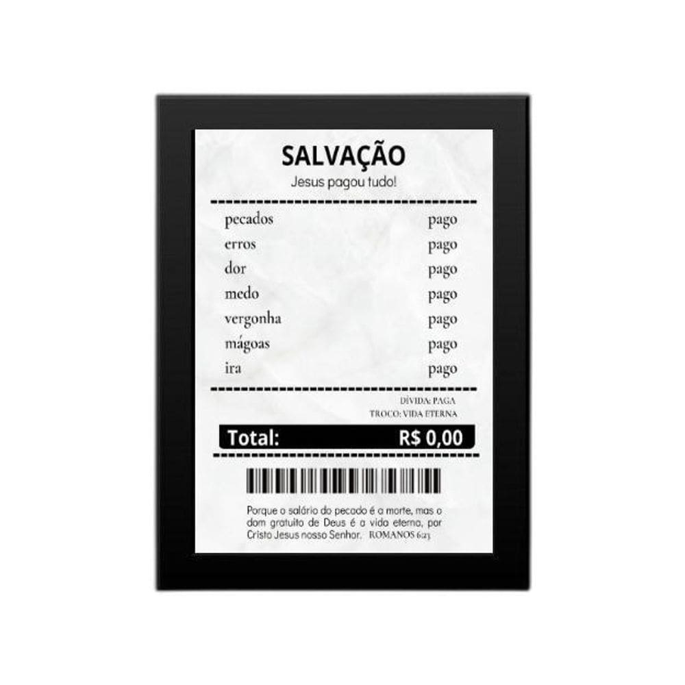 Quadro Decorativo Evangélico Recibo 45X34Cm