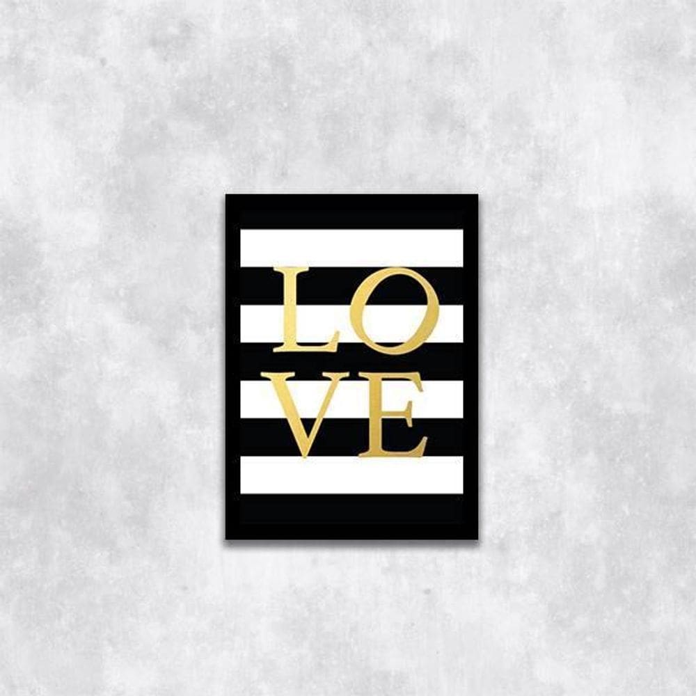 Quadro Love - Fundo Listrado 33X24Cm - Vidro Moldura Preta