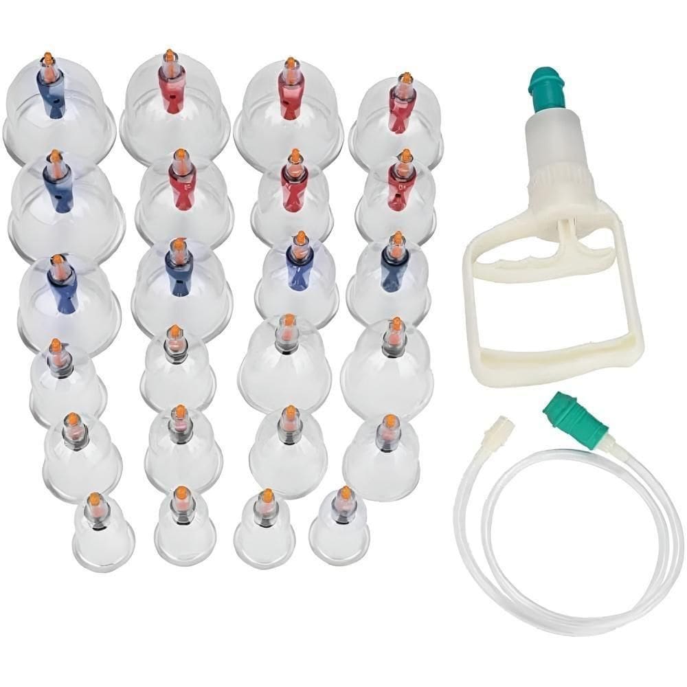 Kit 24 Ventosas Ventosaterapia Copos Massoterapia Chines Acumputura Terapia Succao Estetica Com Bomba Manual