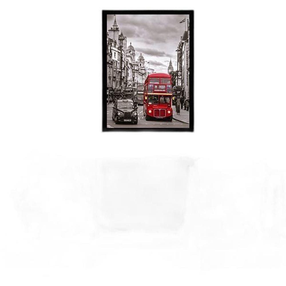 Quadro Fotografia Ônibus Londres Vermelho 33X24 Vidro Preta