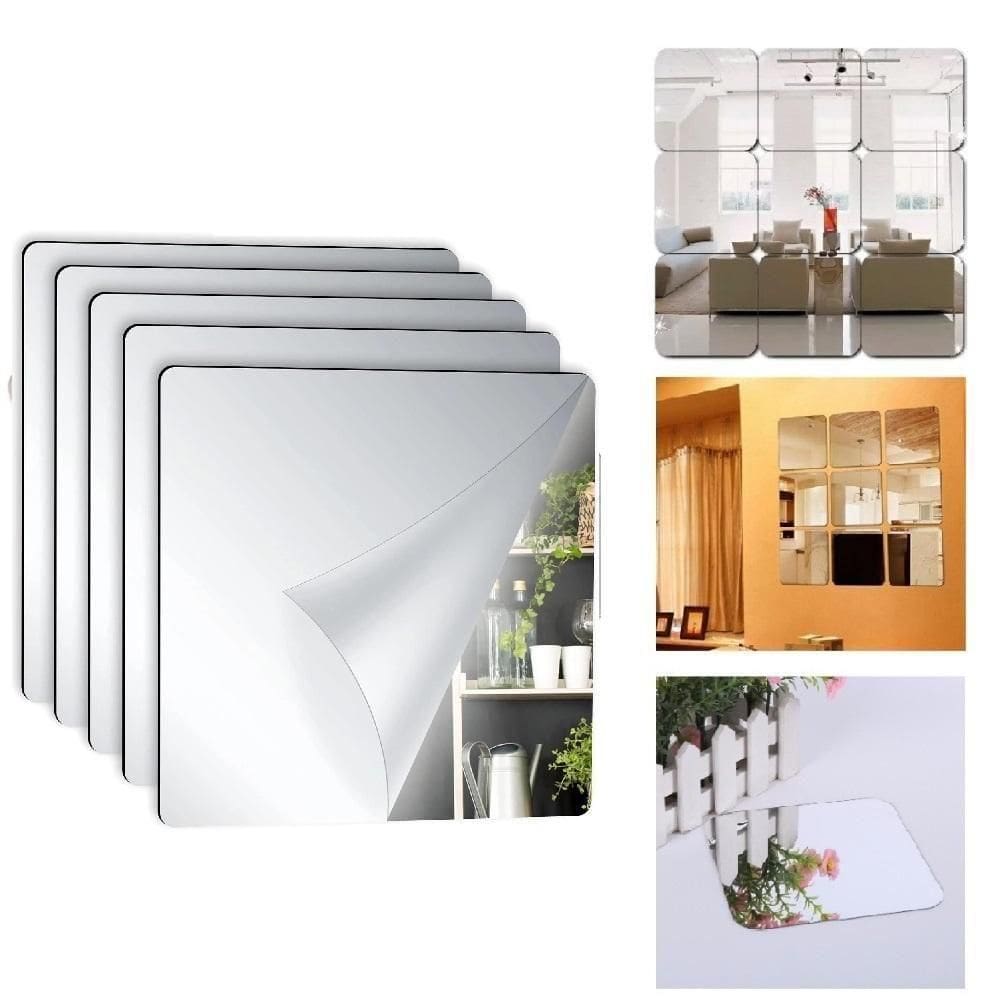 Kit 5 Espelho Adesivo Sala Jantar Acrilico Espelhado 5 Unidades Flexivel Quadrado 15x15cm Decorativo Auto Colante