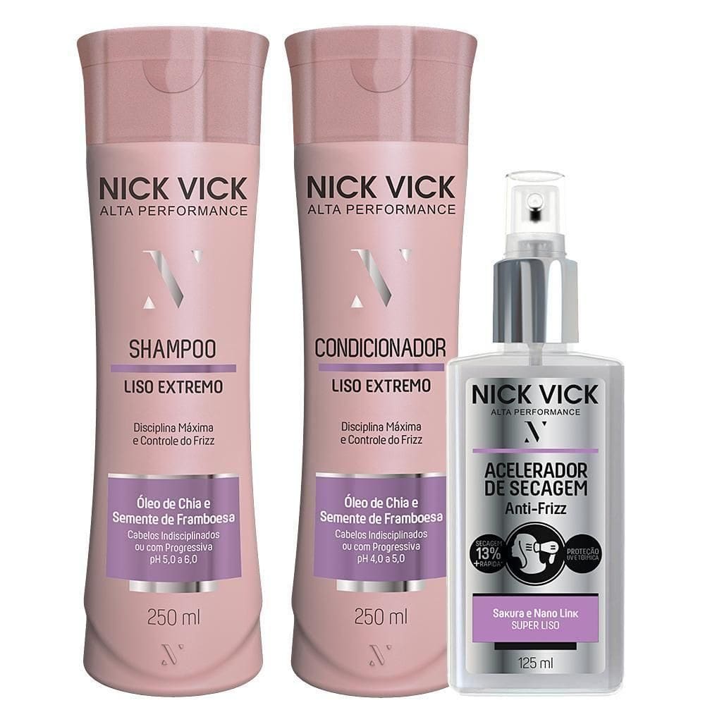 Kit Nick Vick Liso Extremo Shampoo Cond. Fluido Acelerador