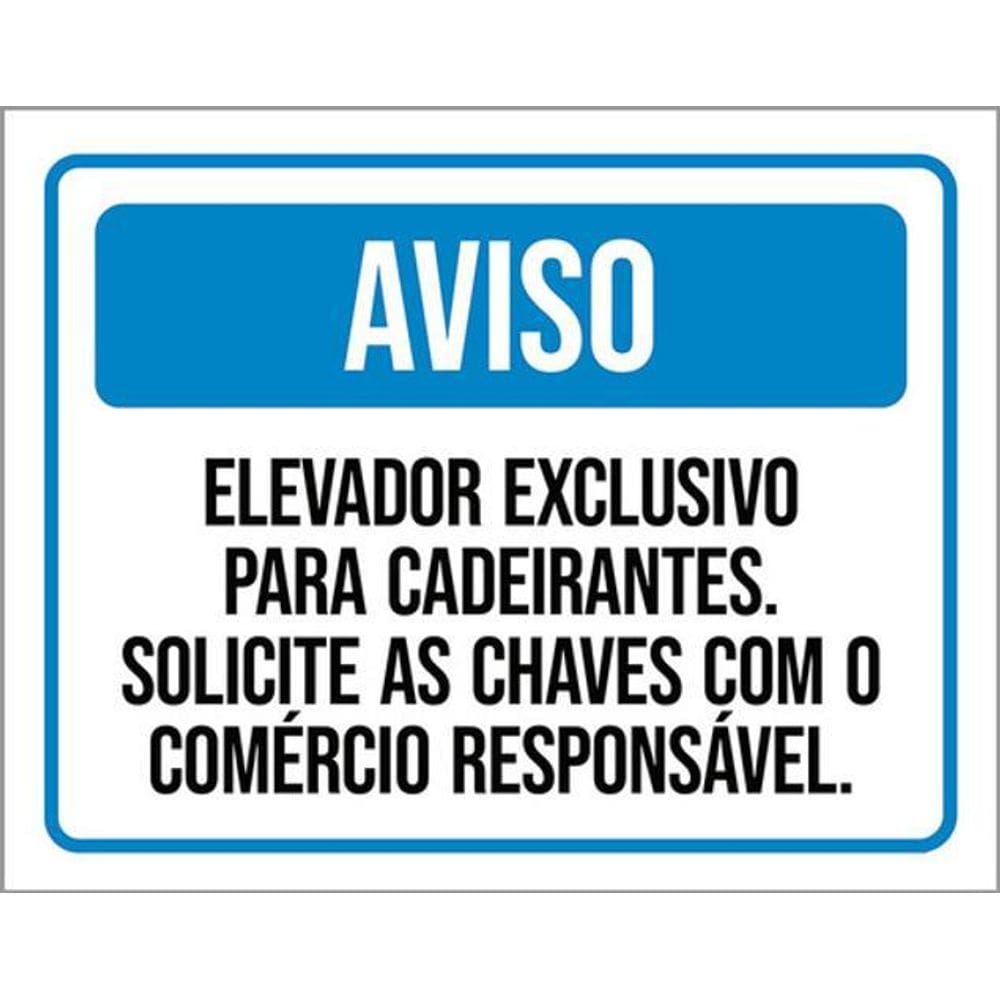 Kit 3 Placas Aviso Elevador Exclusivo Cadeirantes Chaves