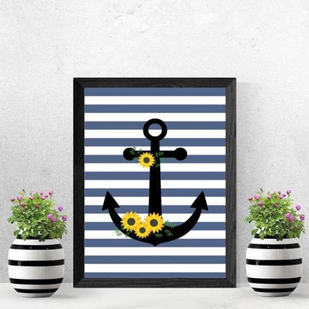 Quadro Decorativo Âncora Girassol 45X34 C/Vidro - Preta