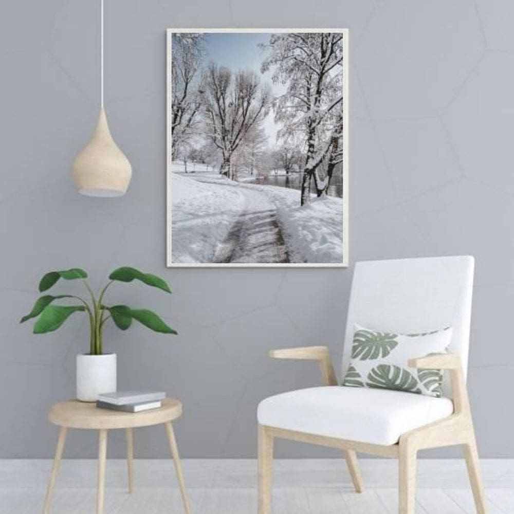 Quadro Fotografia Paisagem Com Neve 33X24Cm Com Vidro Branca