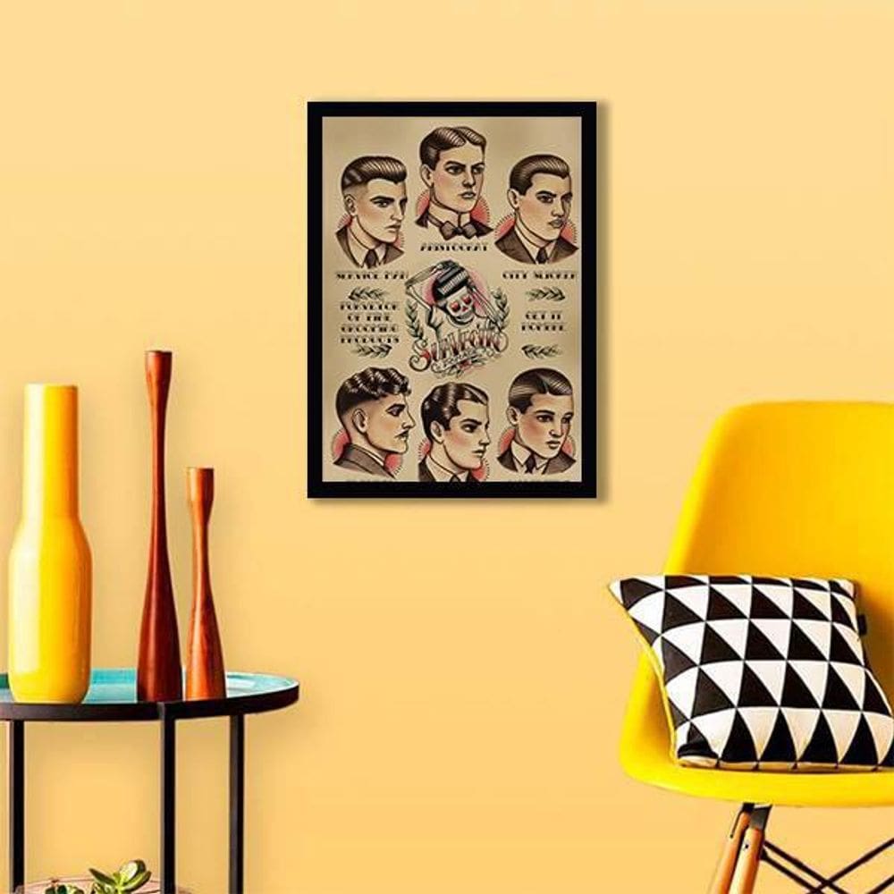 Quadro Decorativo Vintage Hair Men`s Style 34x23Cm