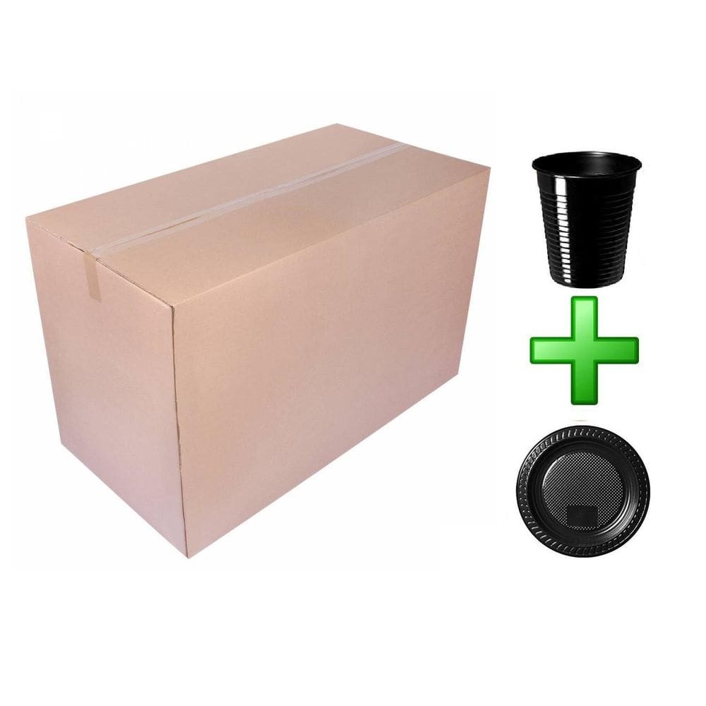 Kit - 1000 Copo 200Ml + 1000 Prato 15Cm Preto De Plástico