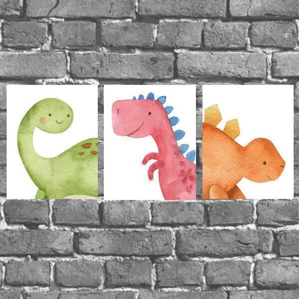 Kit 3 Placas Dinossauros Coloridos 18X27Cm