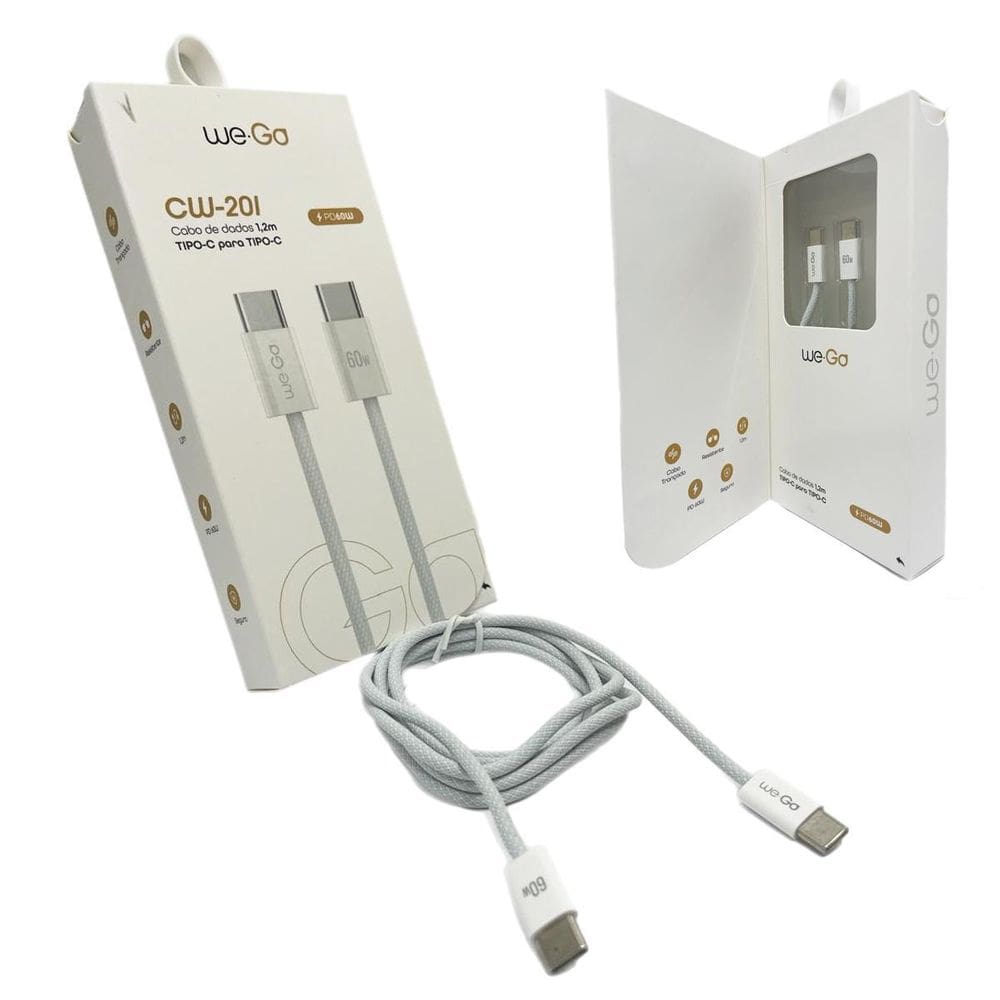 Cabo Premium Tipo-C Para Tipo-C Pd 60W 1200Mm Cw-201 Branco
