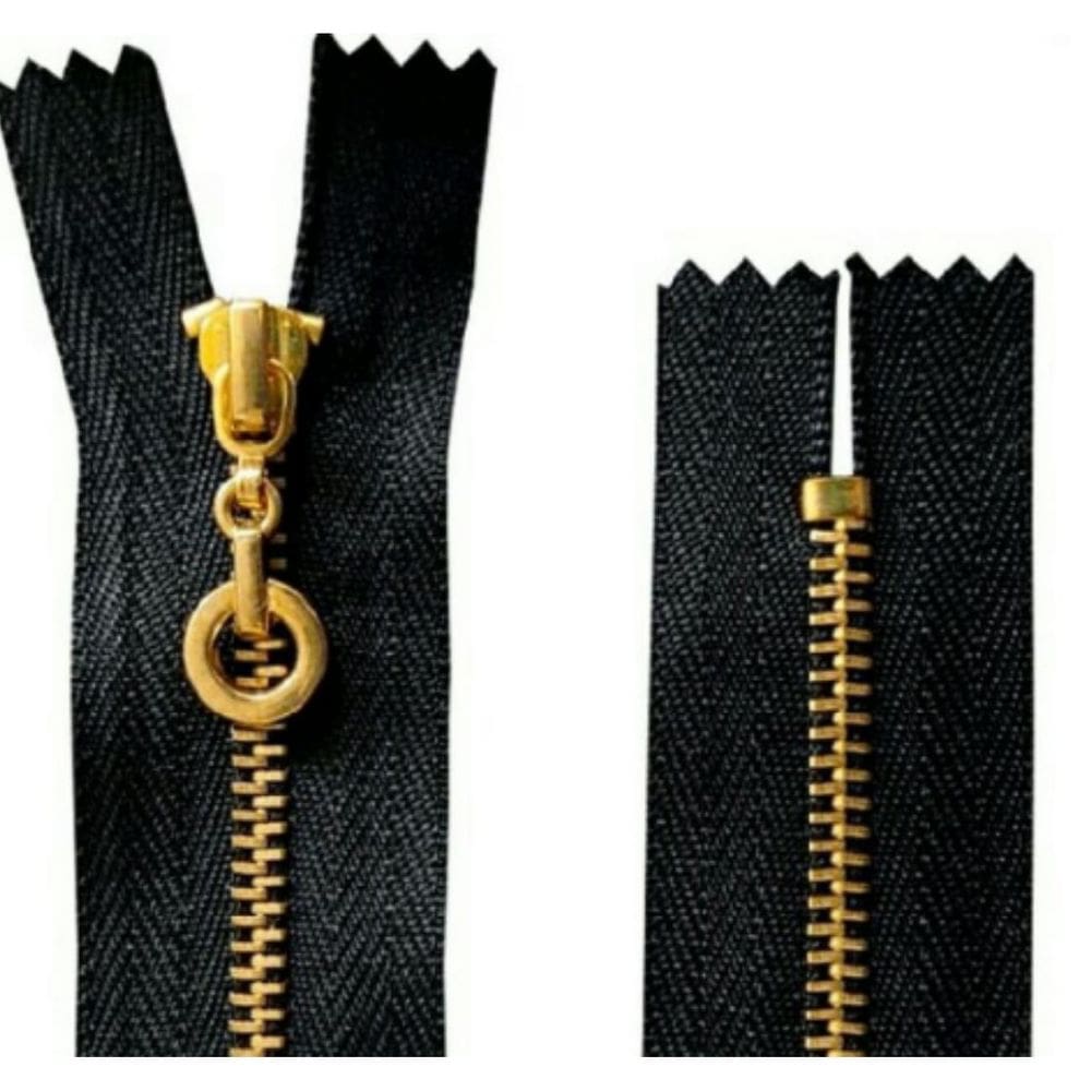 Ziper De Metal Fixo Pingente Redondo Dourado 35 Cm Cor Preto