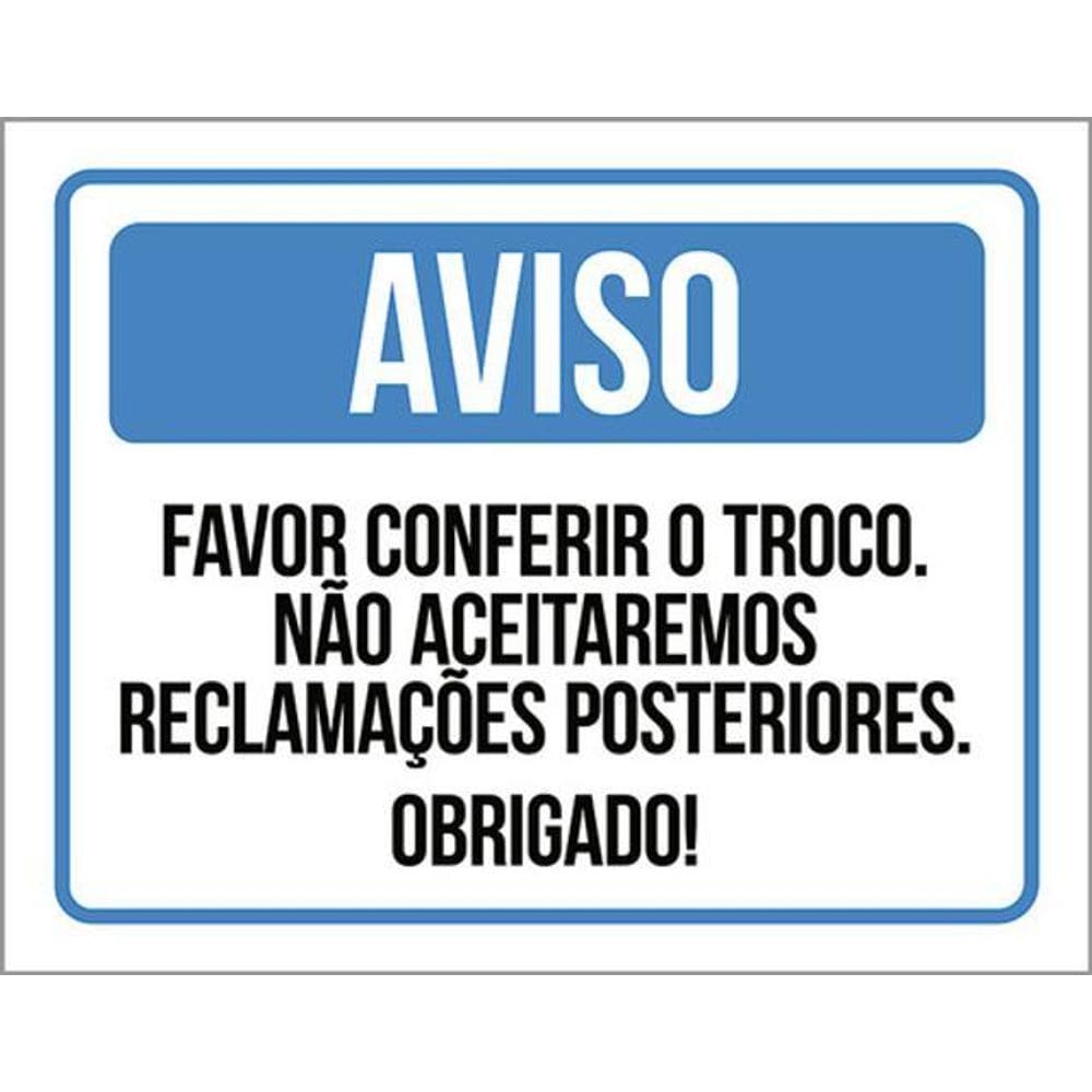 Kit 10 Placa Favor Conferir Troco S Reclamações 36X46