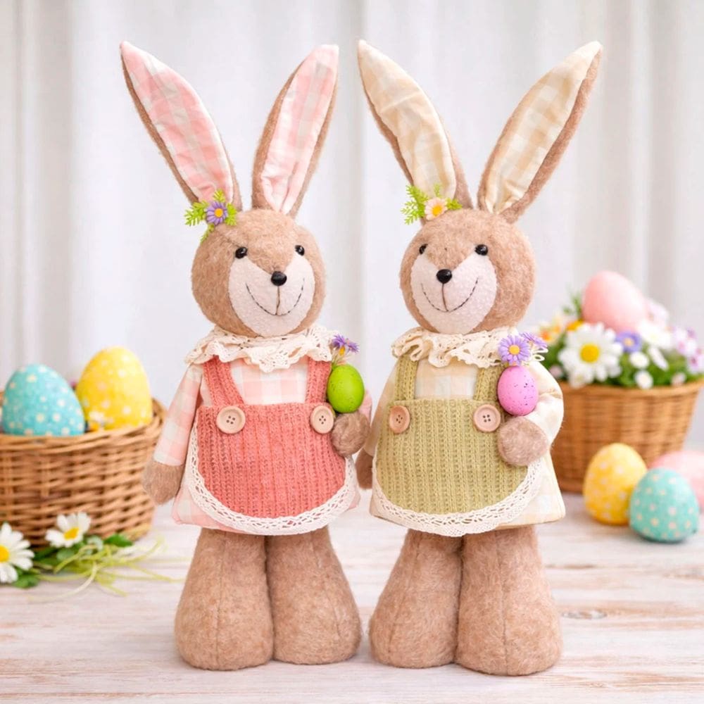 Dupla Boneco Coelho Coelhinho Pelúcia Decoração Páscoa 50cm