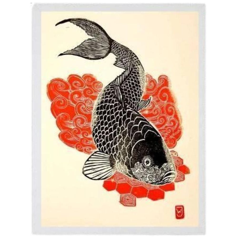 Quadro Decorativo Carpa Japonesa Moldura Branca 24X18Cm
