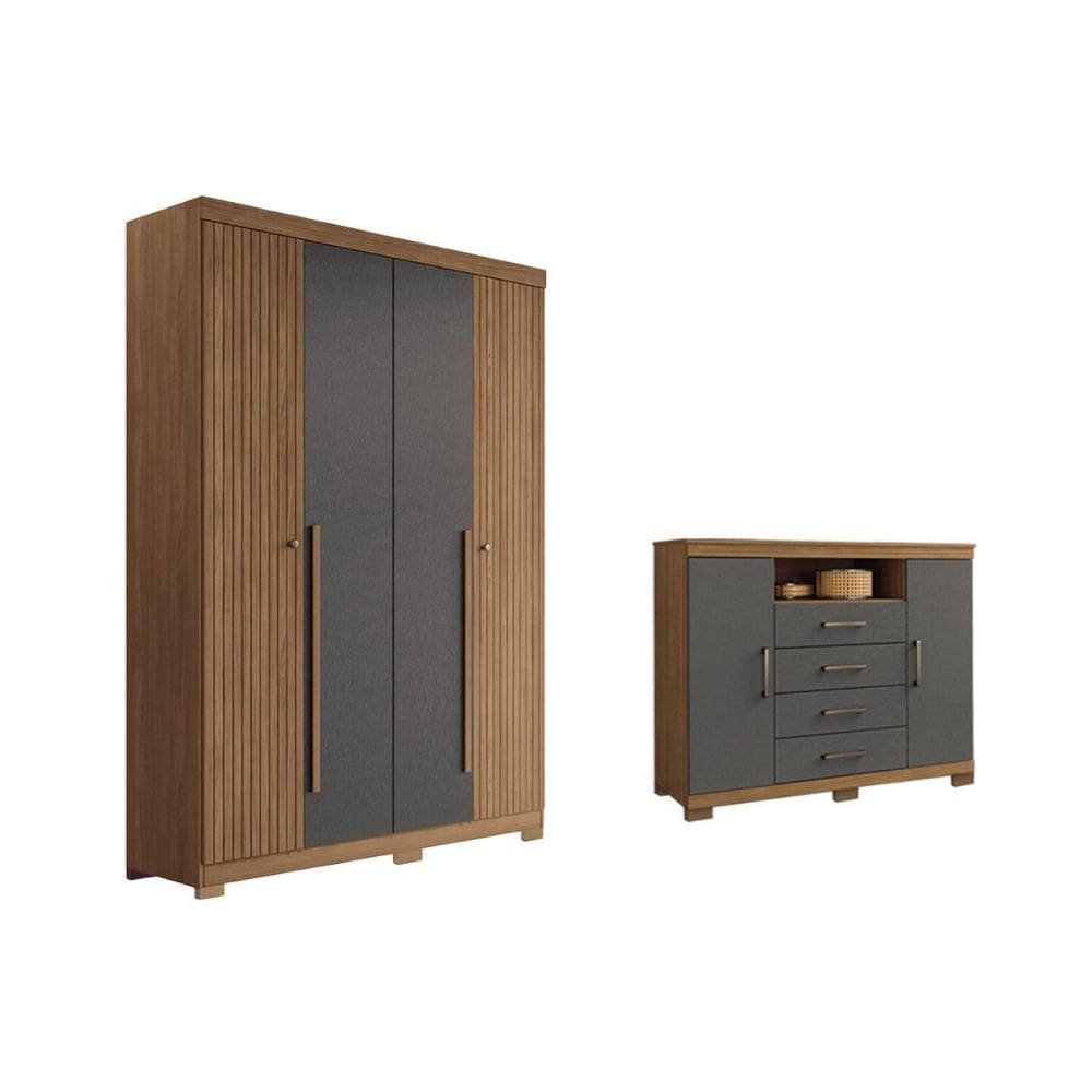 Quarto Completo Modu +Cômoda QC327 Jatobá/Grafite - Santos Andirá
