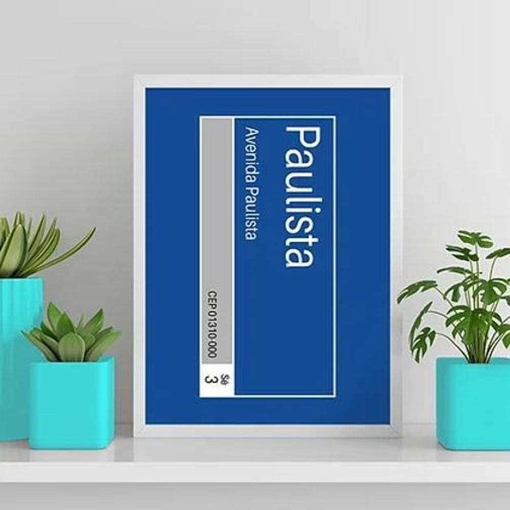 Quadro Placa De Rua Avenida Paulista 24X18Cm - Vidro Branca