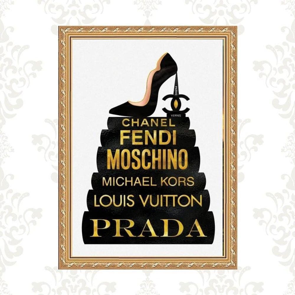 Quadro Moldura Dourada Livros Moda Fashion 24X18Cm