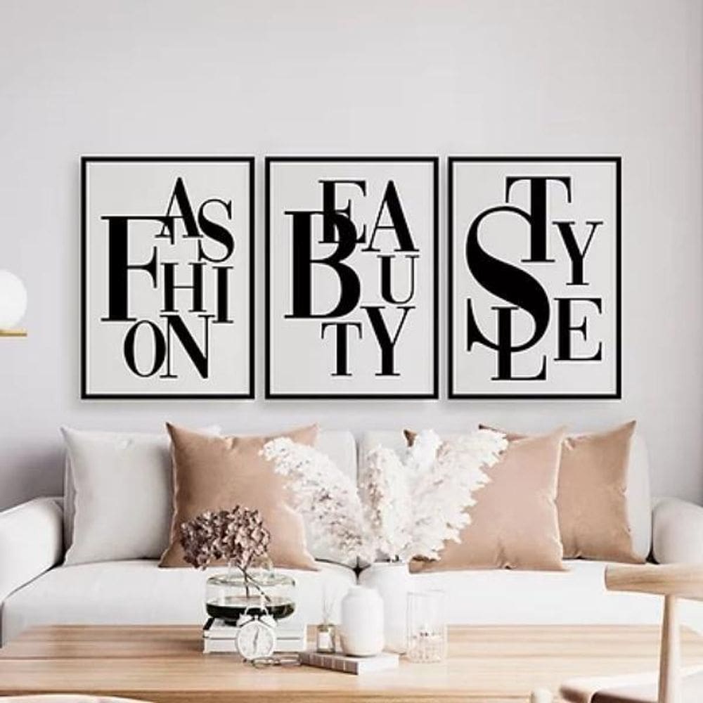 Kit 3 Quadros Fashion Beauty Style 60X40Cm - Madeira Preta