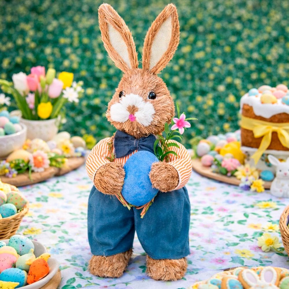 Boneco Coelho Enfeite Decoração Páscoa Palha Artesanal 45cm