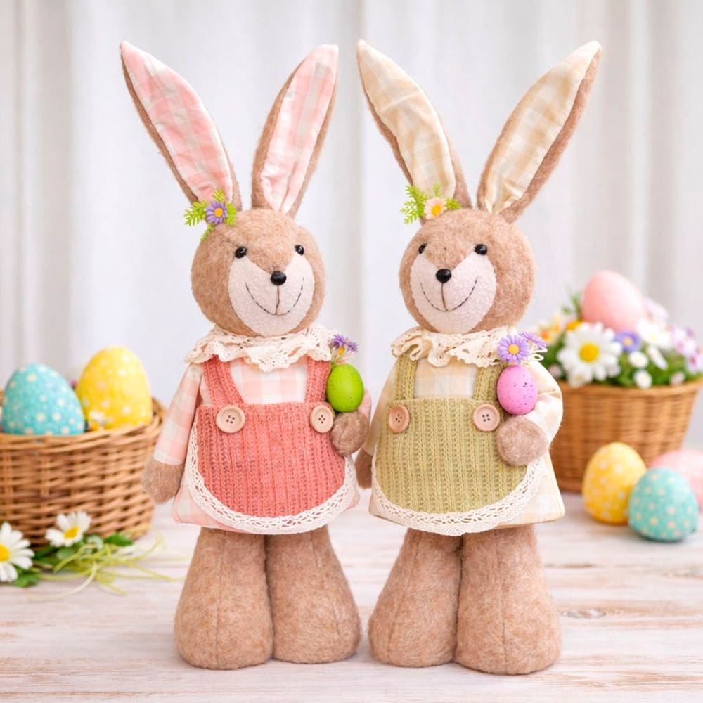 Dupla Boneco Coelhinho Coelho Pelúcia Decoração Páscoa 50cm