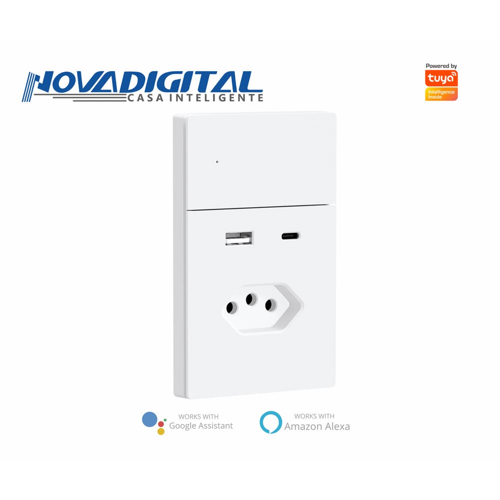Interruptor Inteligente Zigbee Novadigital 1 Botão com Tomada Safira Branco 20A 110-220v SA-WK-W