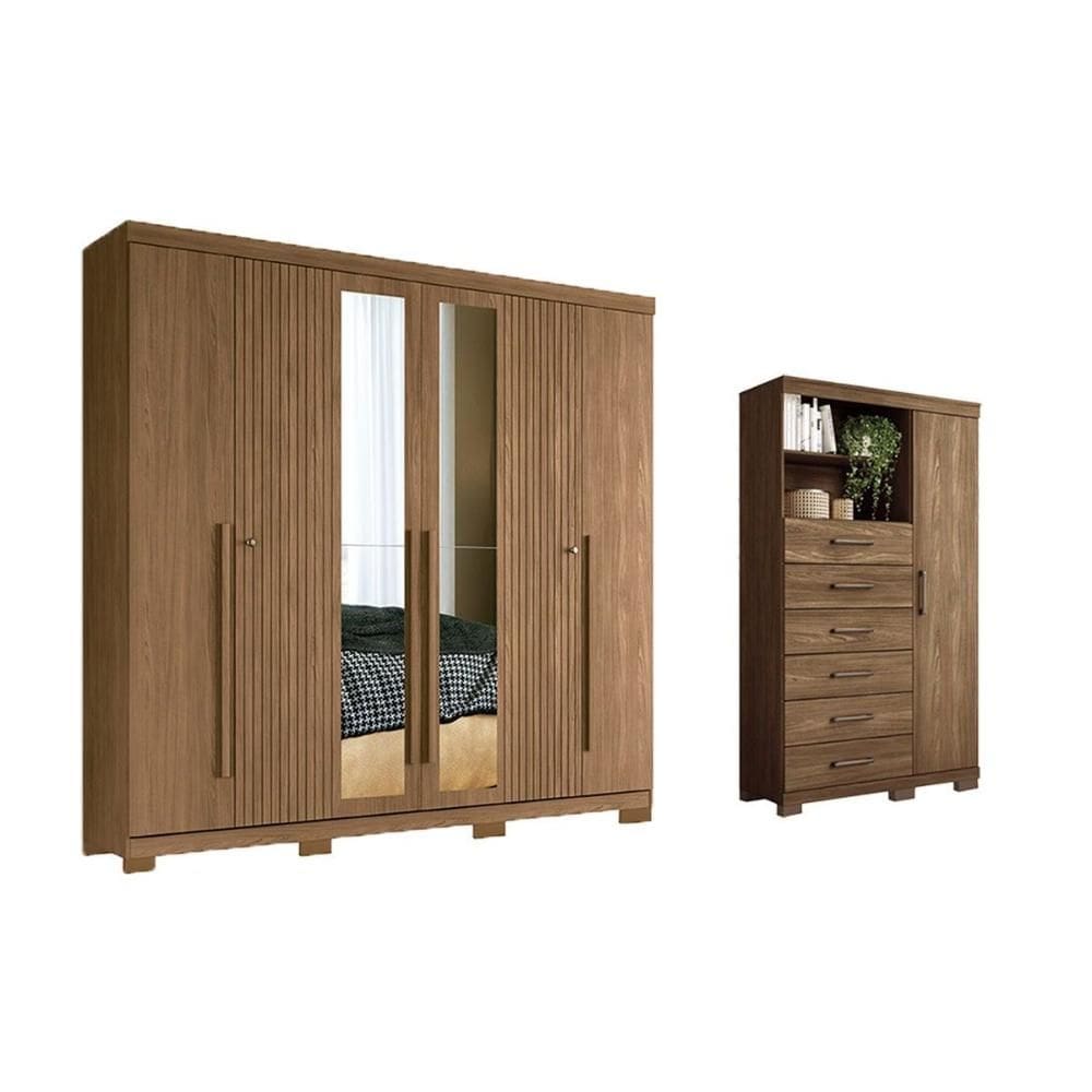 Quarto Completo Modu 2 Peças (1GuardaRoupa+1Cômoda) QC355 Jatobá - Santos Andirá