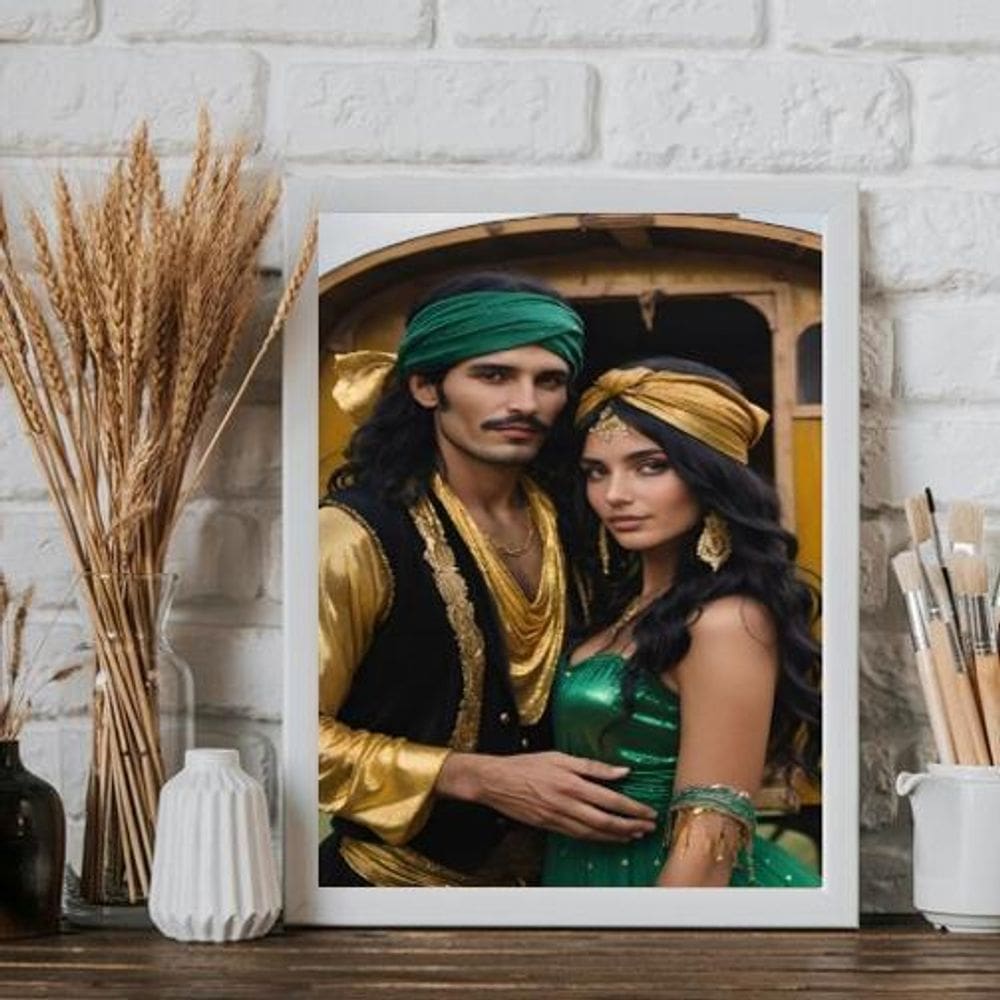 Quadro Cigana Esmeralda E Cigano Wladimir 24X18Cm - Vidro