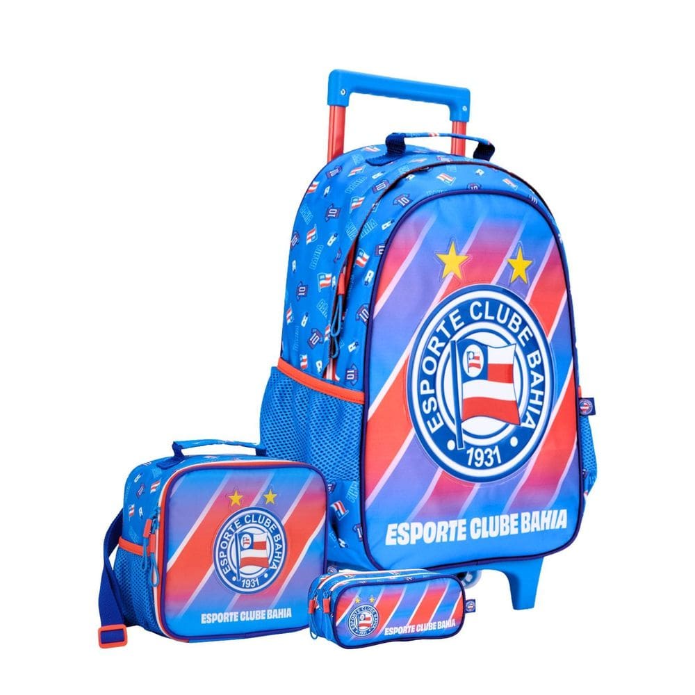 Kit Escolar Bahia Mochila Rodas Costas + Lancheira + Estojo
