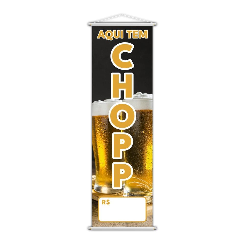 Banner Aqui Tem Chopp Preço Fundo Branco Lona 100X30Cm