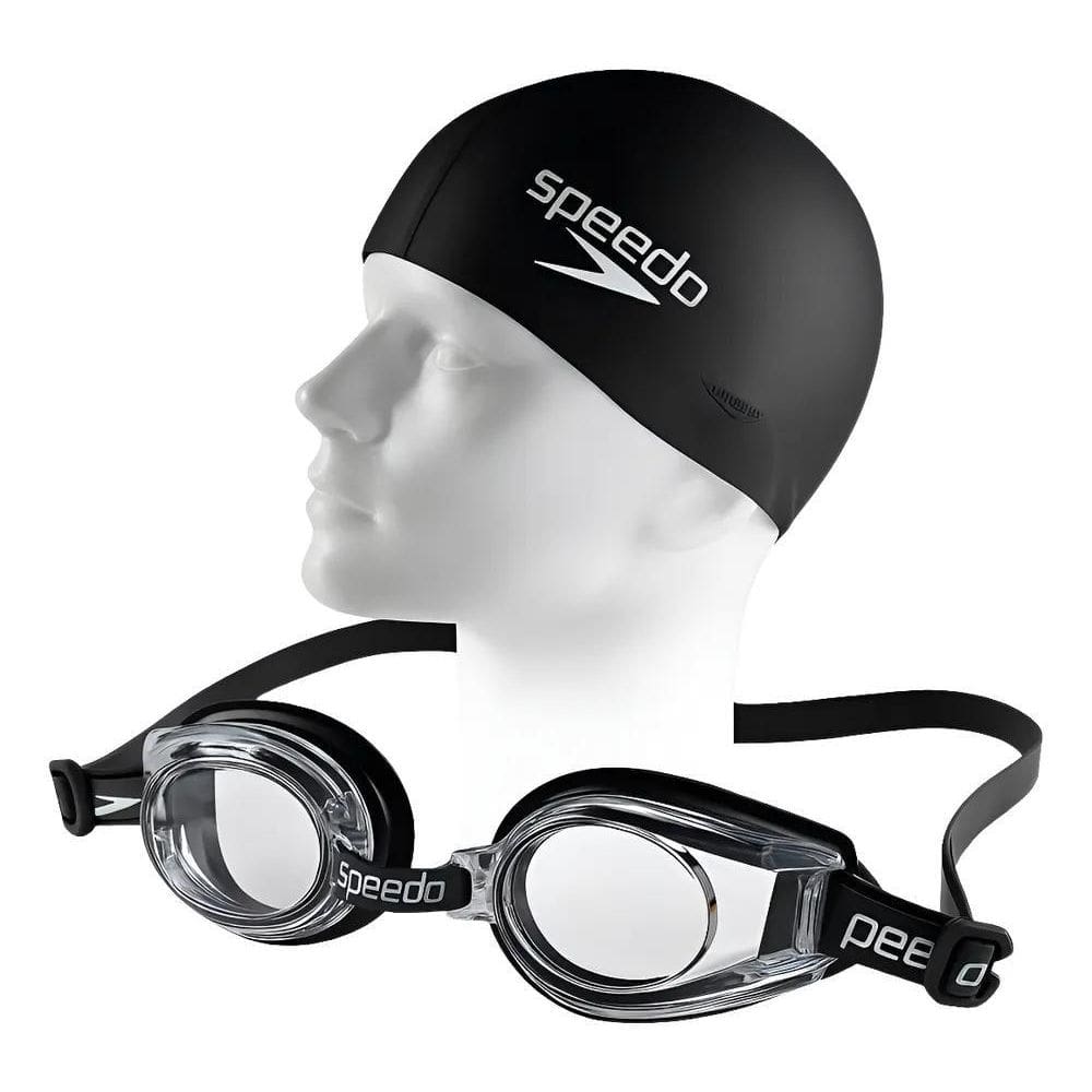 Óculos Natação Speedo Classic + Touca Silicone: Conf - Preto