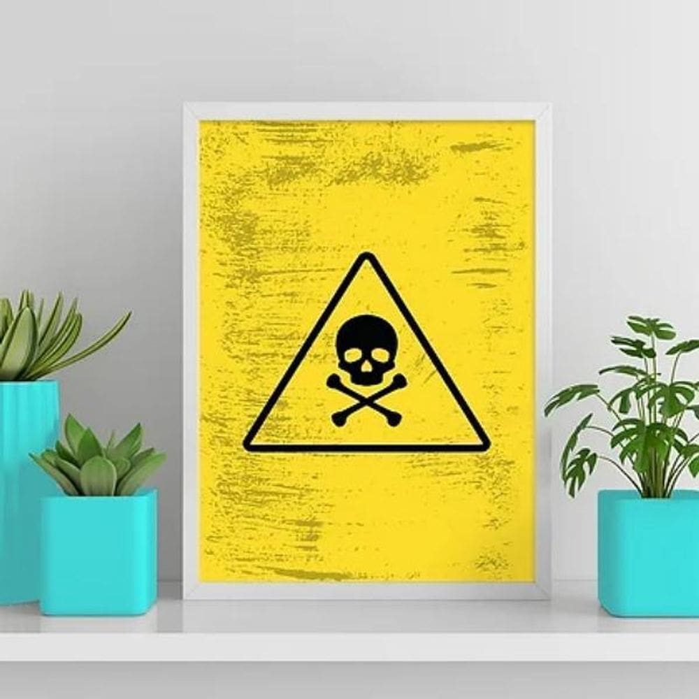 Quadro Placa Perigo Caveirinha 33X24Cm Branca