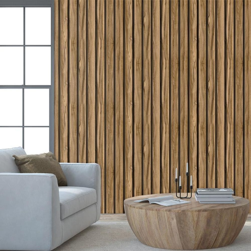 Papel De Parede Adesivo Ripa Madeira Carvalho Escuro Ripas