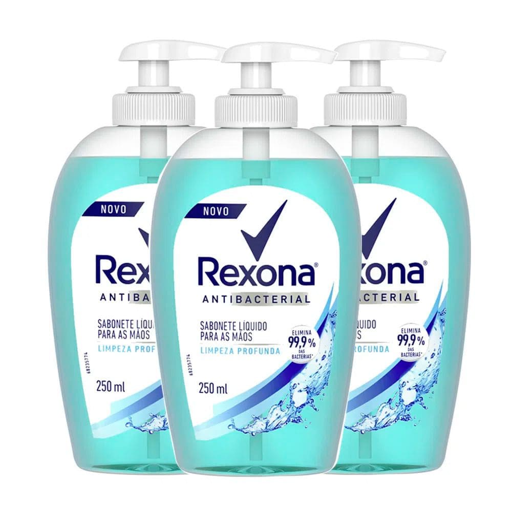 Kit 3 Sabonete Líquido Para as Mãos Rexona Limpeza Profunda Elimina 99% das Bactérias 250ml