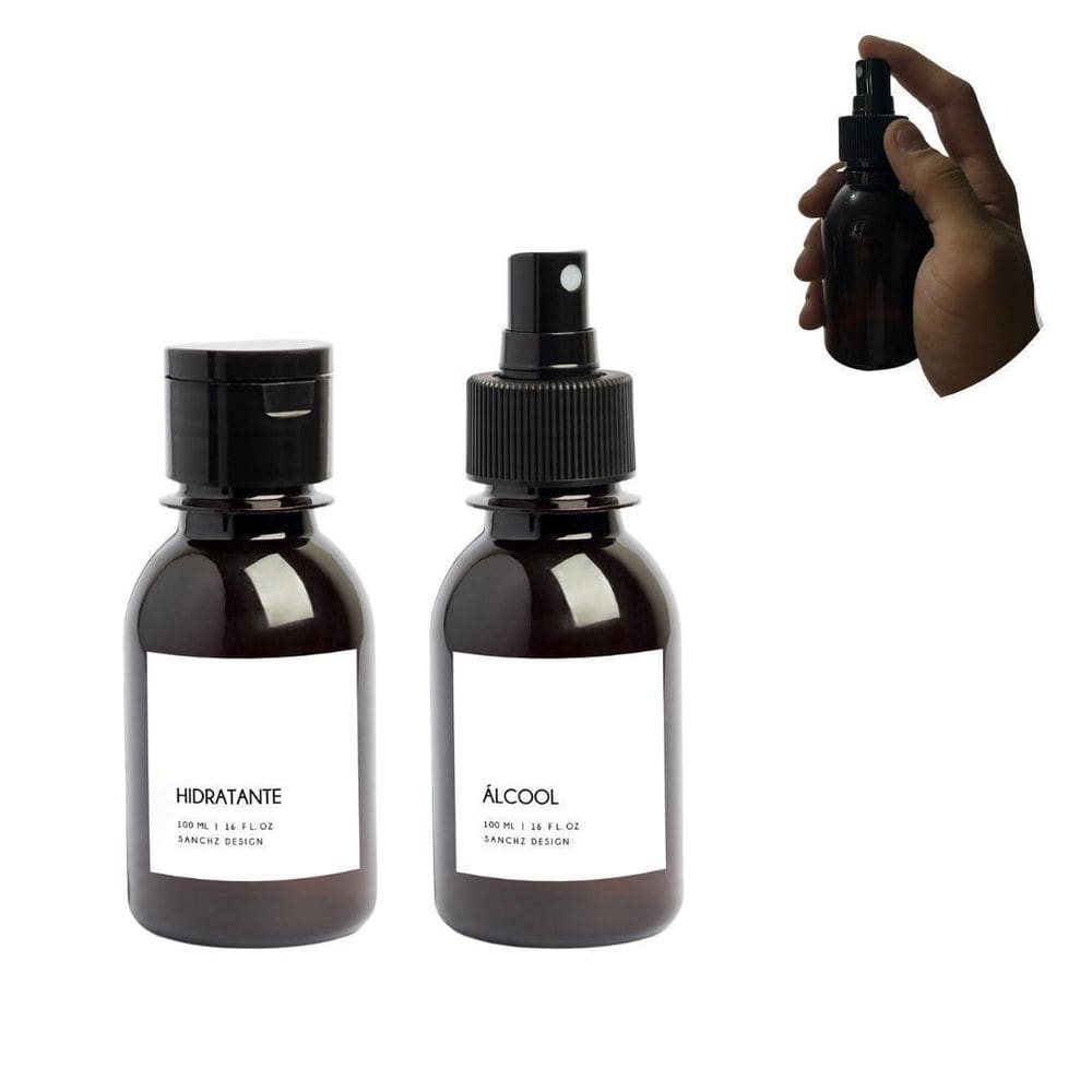 Kit Frascos Bolsa 100Ml Âmbar Plástico Álcool Gel Portatil