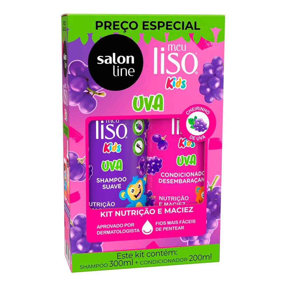 Kit Salon Line Meu Liso Kids Uva Nutrição e Maciez Shampoo 300ml e Condicionador 200ml