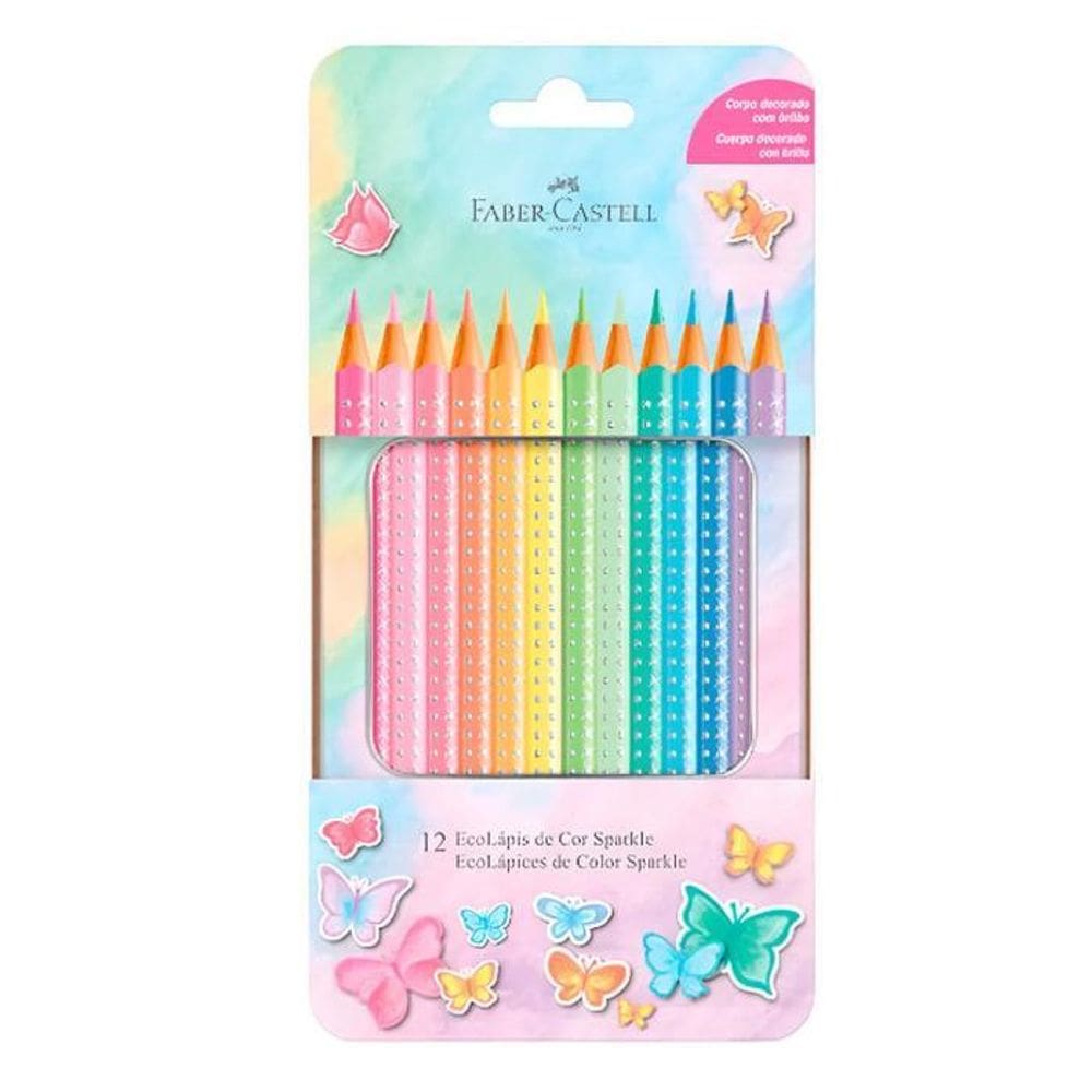 Lápis De Cor Sparkle Pastel 12 Cores Lata Faber-Castell