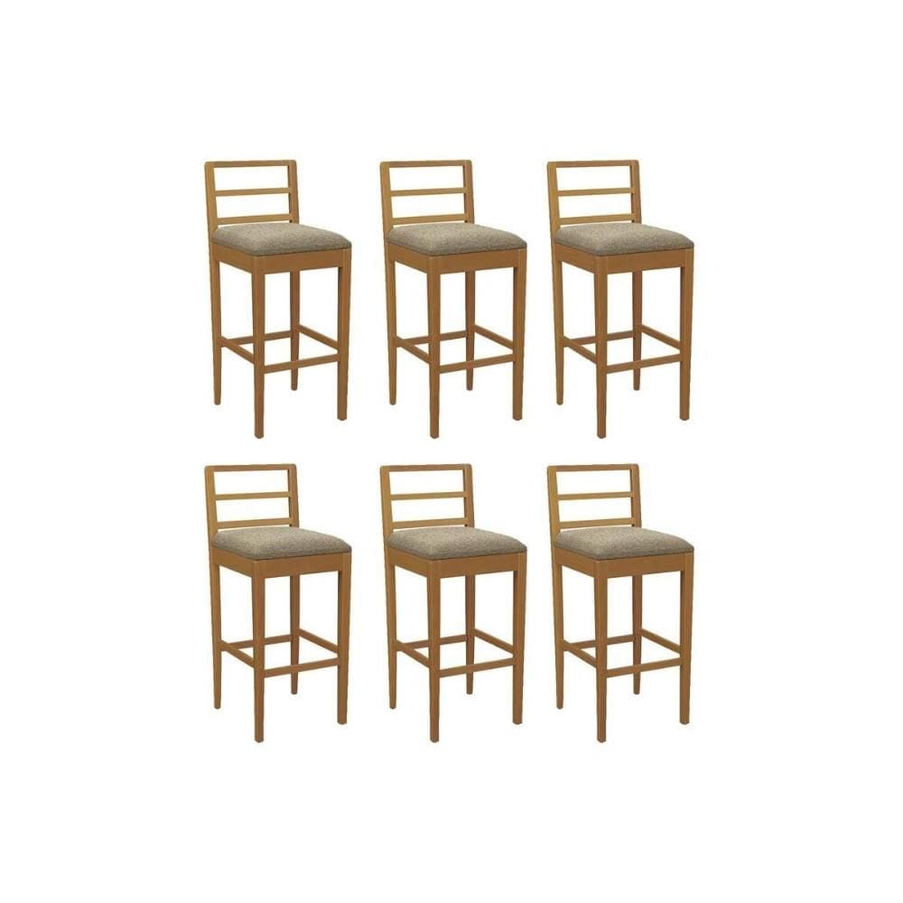 Banqueta Cozinha Sofia 1BMM006CA Premium Madeira Maciça Kit 6 Un Carvalho/Boucle Bege Fendi Kappesberg