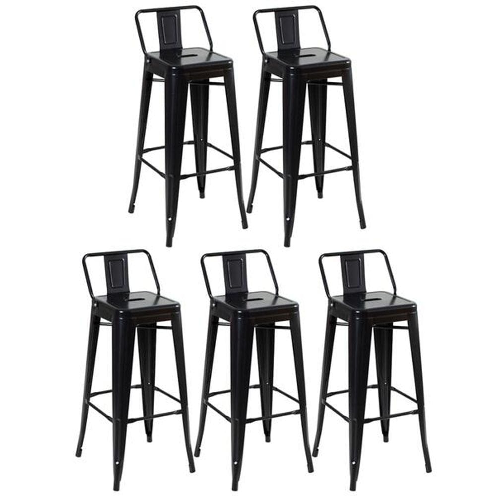 Kit 5 Banquetas Altas Industriais Pretas em Aço 76cm com Encosto – Modelo Iron Tolix