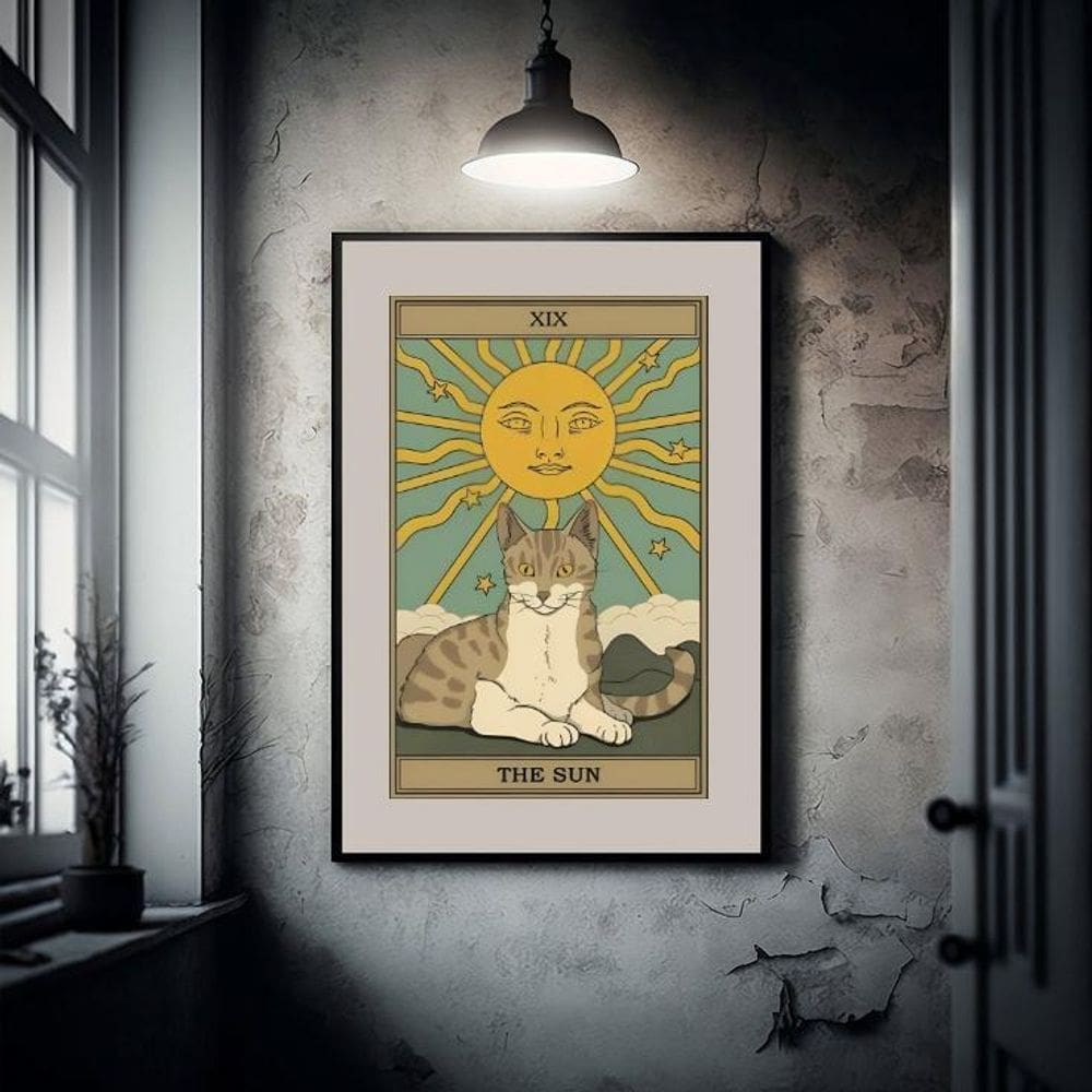 Quadro Carta Tarot Gato The Sun - 60X48Cm