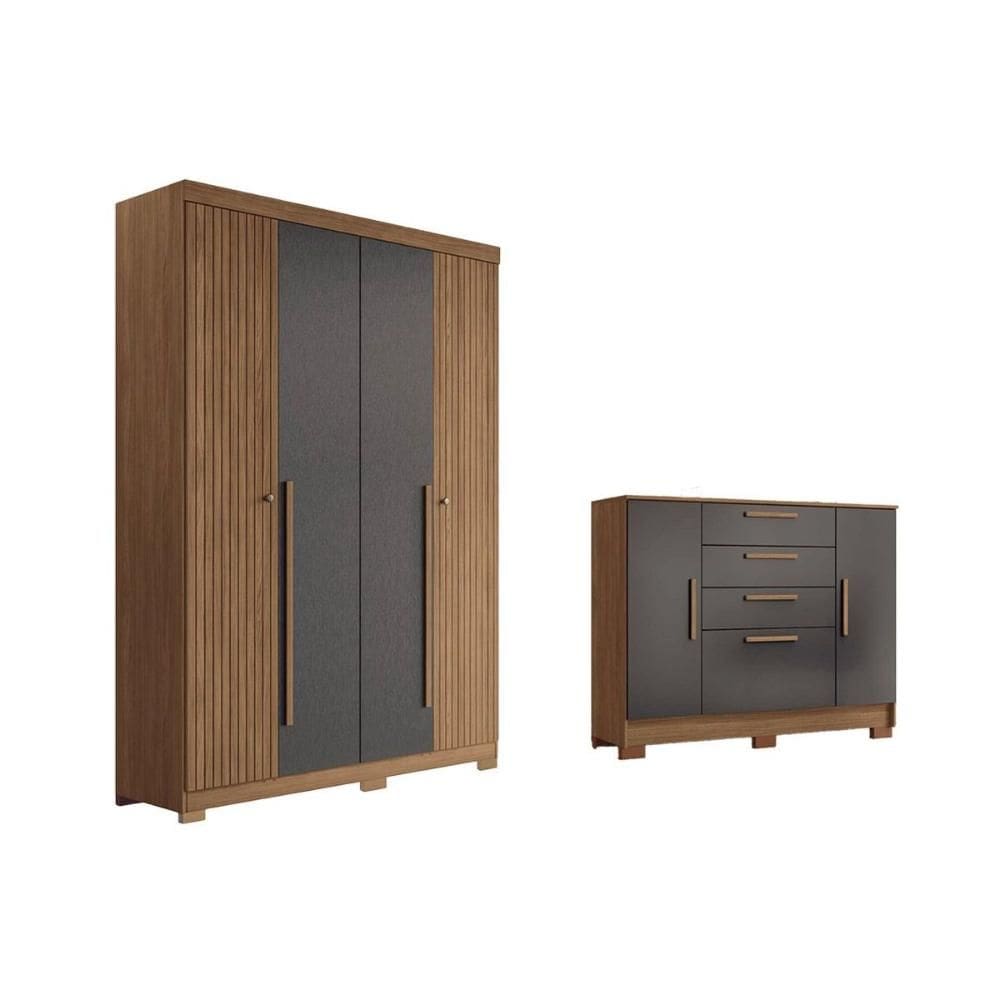Quarto Completo Modu +Cômoda QC331 Jatobá/Grafite - Santos Andirá