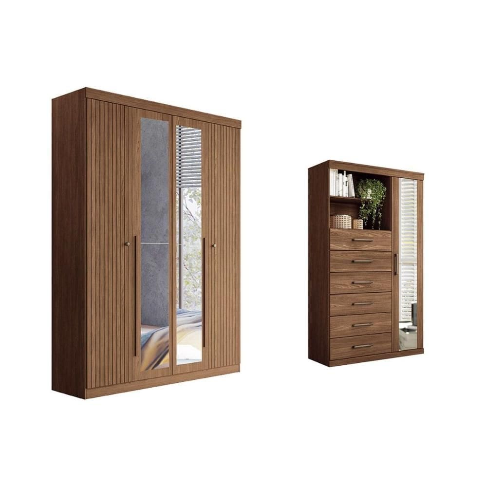 Quarto Completo Modu +Cômoda QC324 Jatobá - Santos Andirá