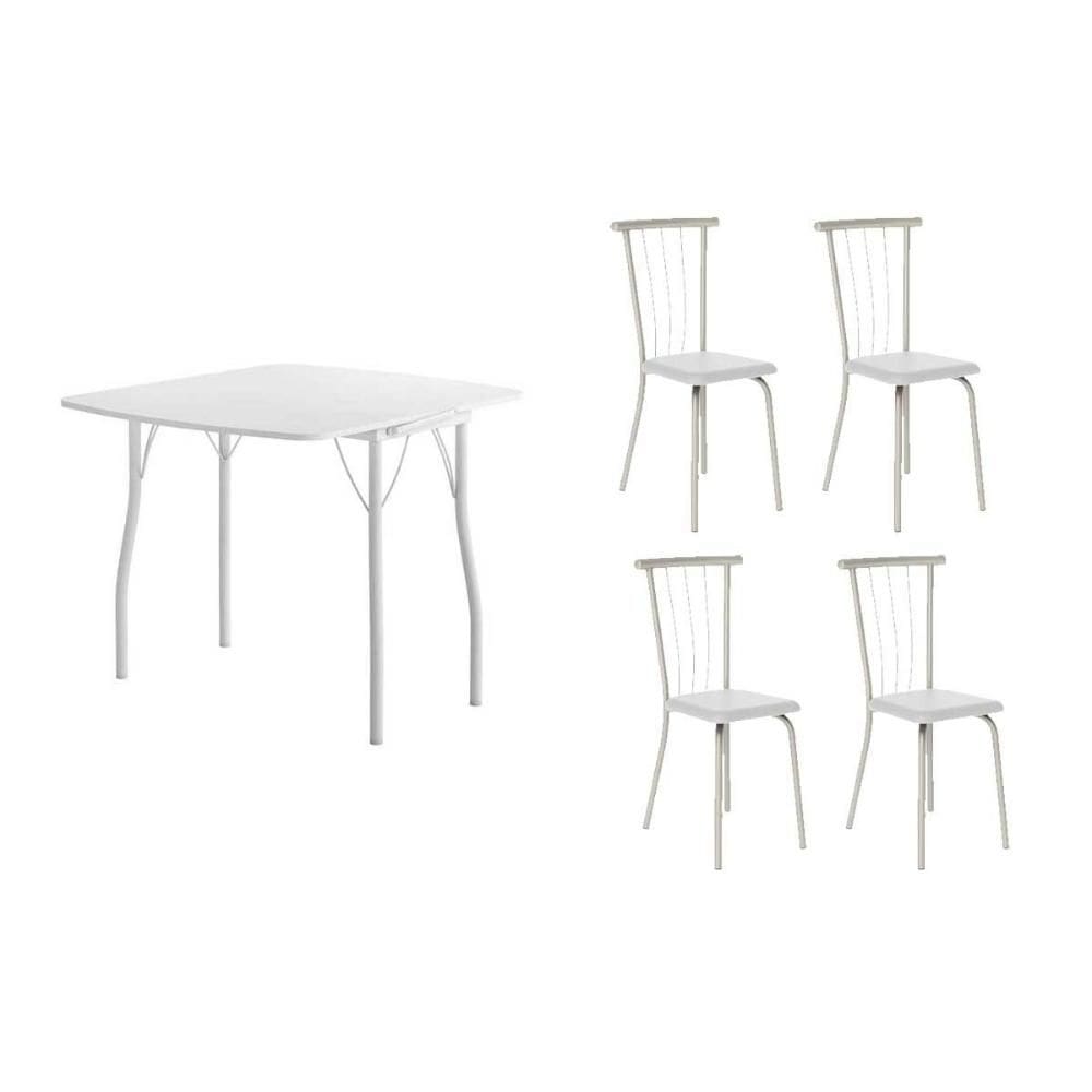 Conjunto: Mesa de Cozinha Dobrável e 4 Cadeiras 154 Branco/Branco - Branco/Corano Branco - Carraro