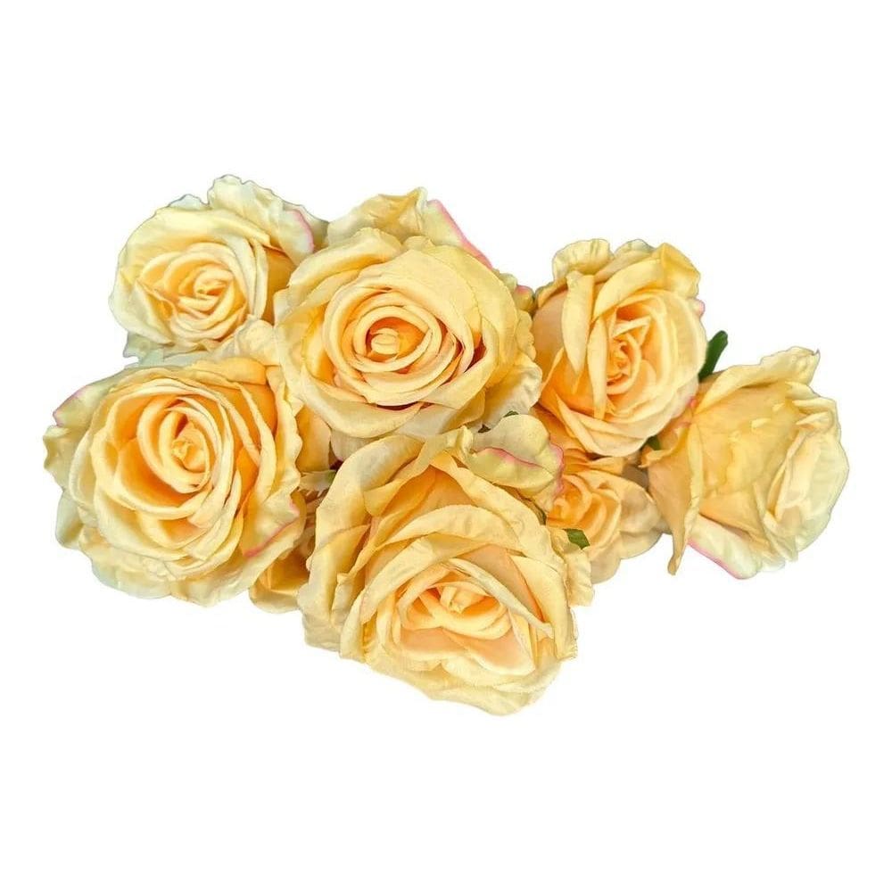 Buquê Rosas Grandes Artificiais 9 Flores Realistas - Amarelo