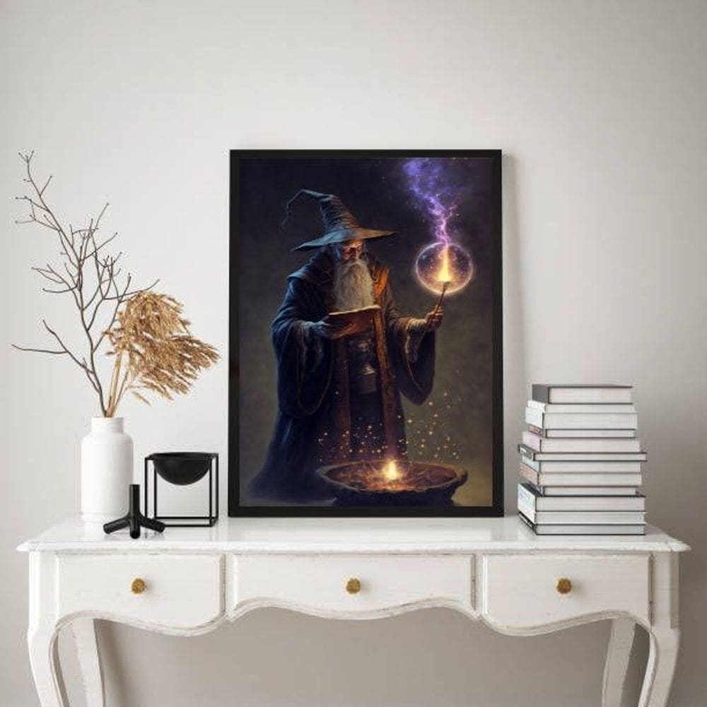 Quadro Decorativo Mago Bruxo 45X34Cm - Com Vidro