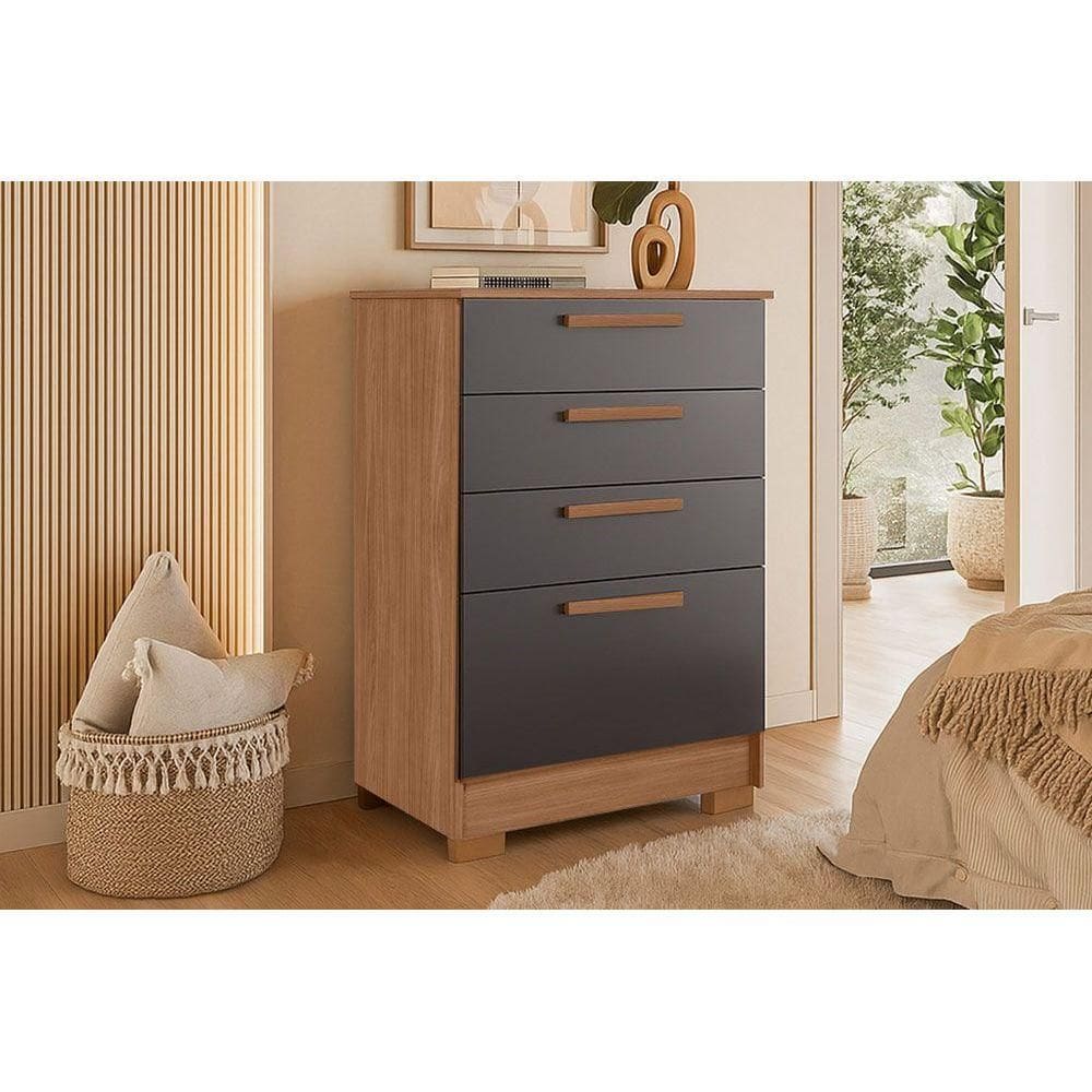 Cômoda Casal Aruba 4 Gavetas Jatobá/Grafite - Santos Andirá