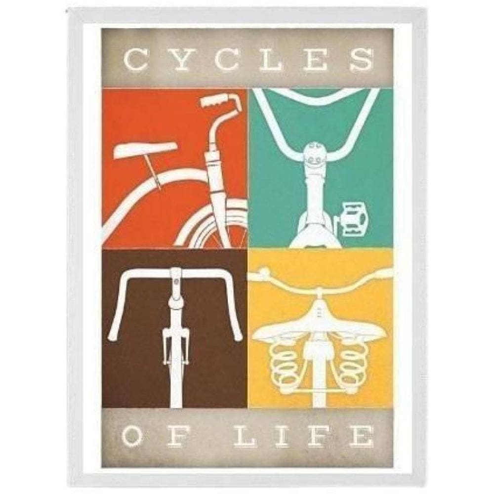 Quadro Decorativo Bike Cycles Of Life Moldura Branca 24X18Cm